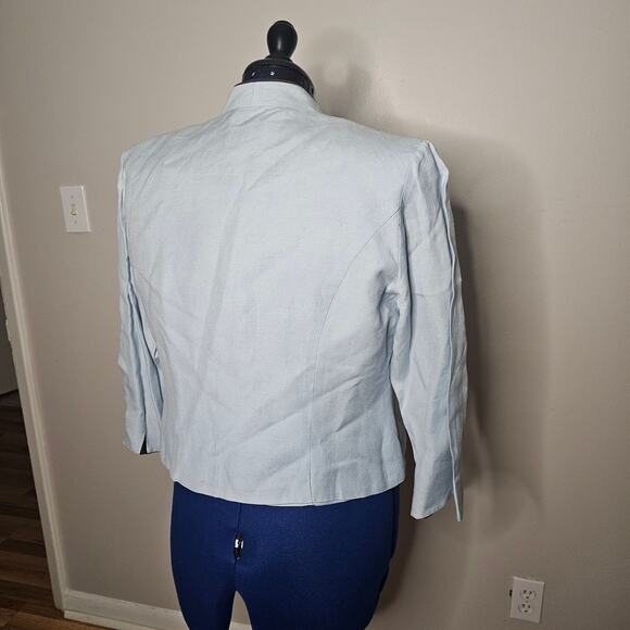 Positive Attitude 2pc Baby Blue Tank Top Linen Jacket Brown Embroi Beaded Flower - Picture 4 of 15